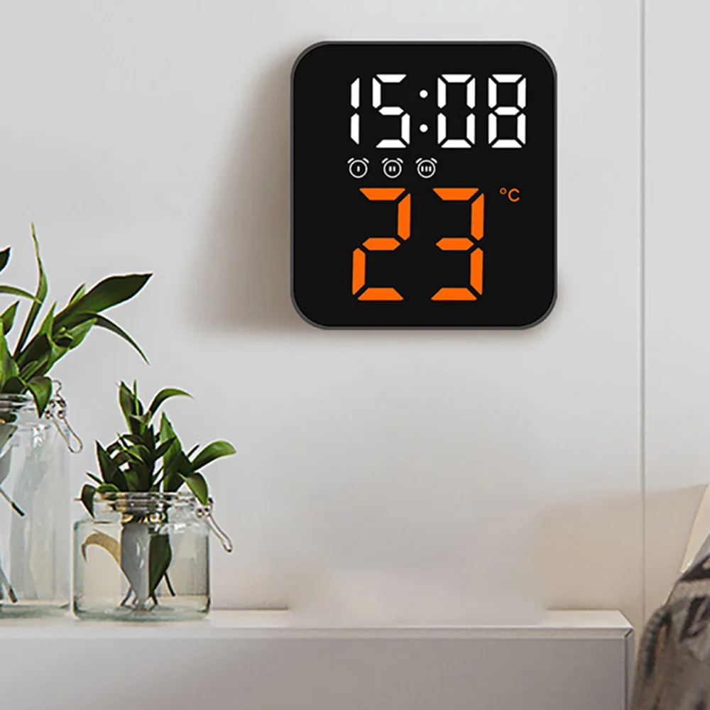 LED Digital Wall Clock Time Temperature Display Table Alarm Clock Adjustable Brightness Home Desktop Decor Electronic Watch