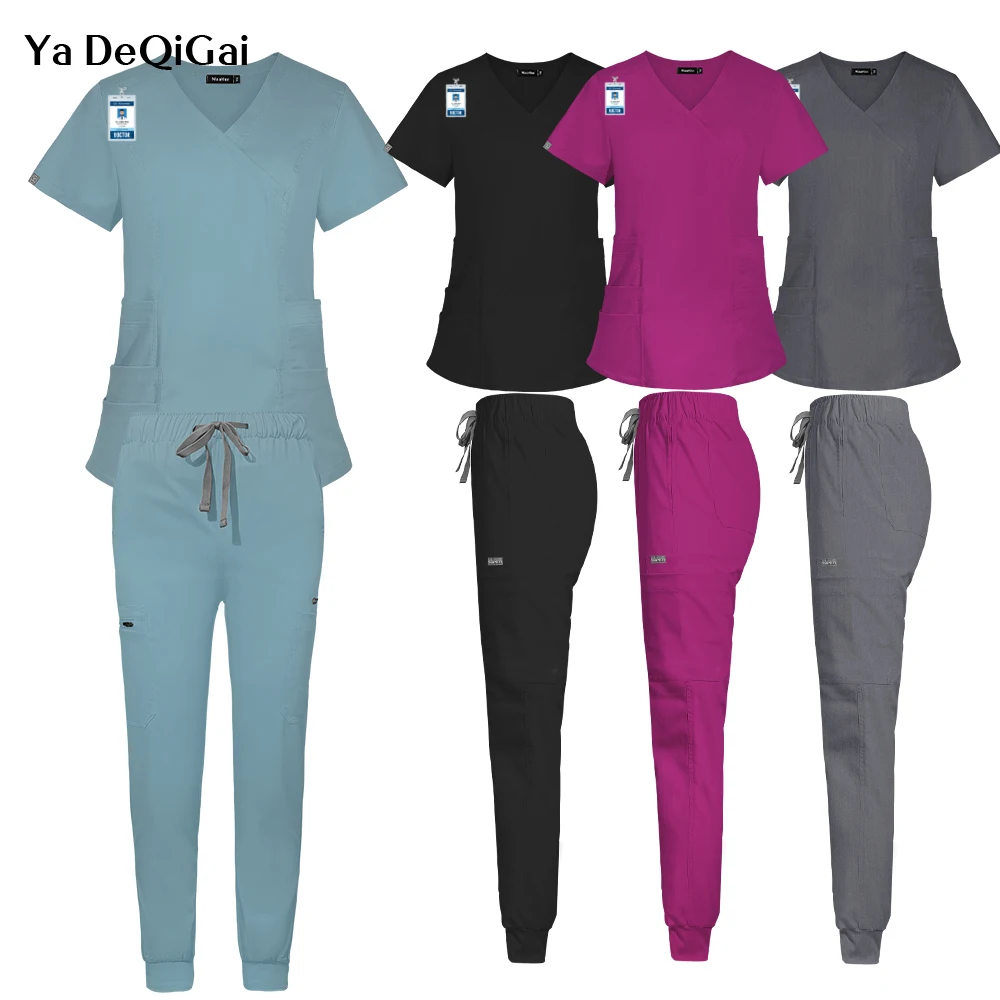 

Women Medical Scrubs Set Lab Coat Trousers Hospital Workwear Scrub Top Pants Nurse Uniform Doctor Surgery Outfit Nursing Costume