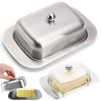 Stainless Steel Butter Dish with Lid Holder Kitchen Butter Serving Container Cheese Storage Keeper Tray Kitchen Dinnerware 1