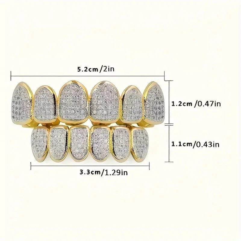 1pcs Halloween Iced-Out Cubic Zirconia Teeth Grillz For Men, Top Bottom Teeth Grills Set, Rapper Singer Body Jewelry Hip Hop Gif