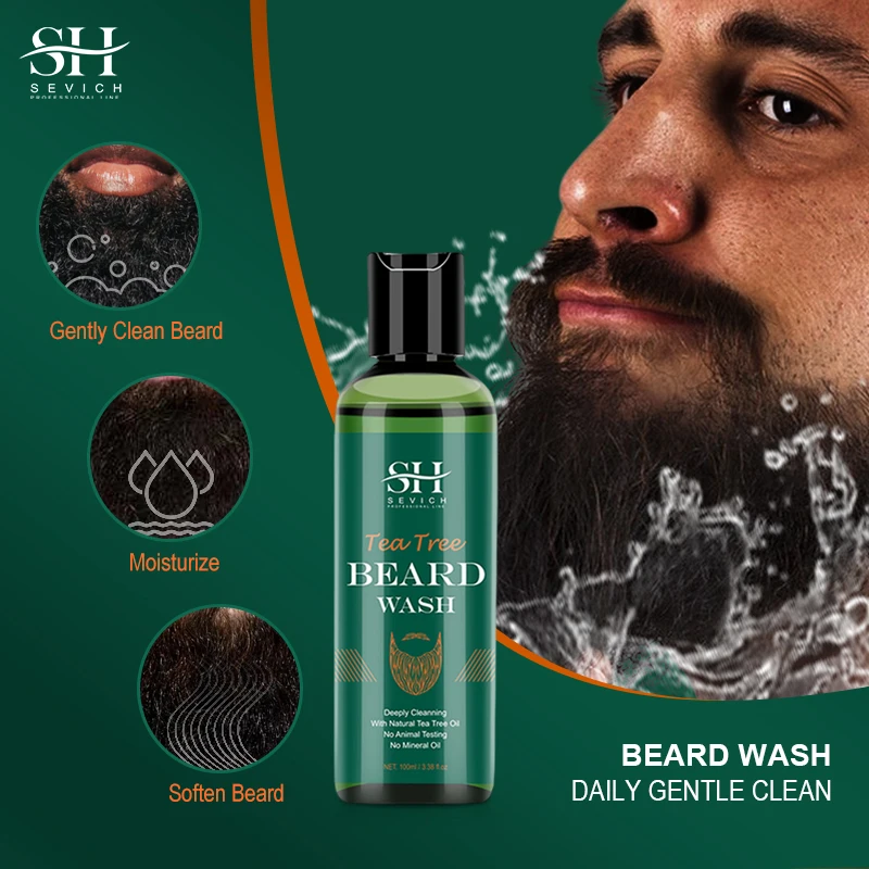 Sevich Barba Tea Tree Shampoo Delicato Pulito Liscio Lenitivo Promuovere La Crescita Della Barba Danneggiato Asciutto Arricciato Arricciato Agente Per