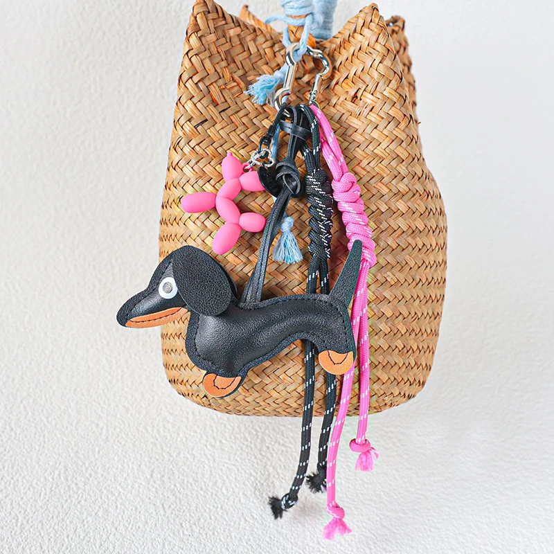 Sausage Dog Bag Charm Keychain Mobile Phone Pendant,Handbag Hanging Ornament Personalized Woven Keyring Accessories