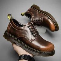 Men's Casual Leather Low-top Plus Size Big-head Workwear Boots Breathable All-match British Leather Shoes