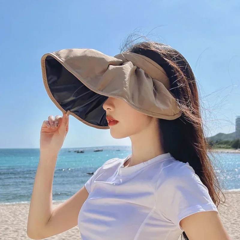 Women Beach Hat Foldable Straw Sun Visors For Women Sun Protection Wide  Brim Bowknot Sun Hat Empty Top Breathable Summer Beach Hat 