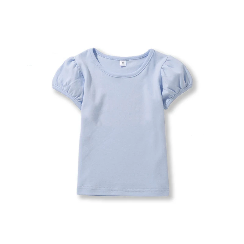 Girls' 100% Cotton Short Sleeve Summer Puff Tee T shirts for School & Play Toddler Teenagers Casual Tops Tees Solid 1-14Yrs 2
