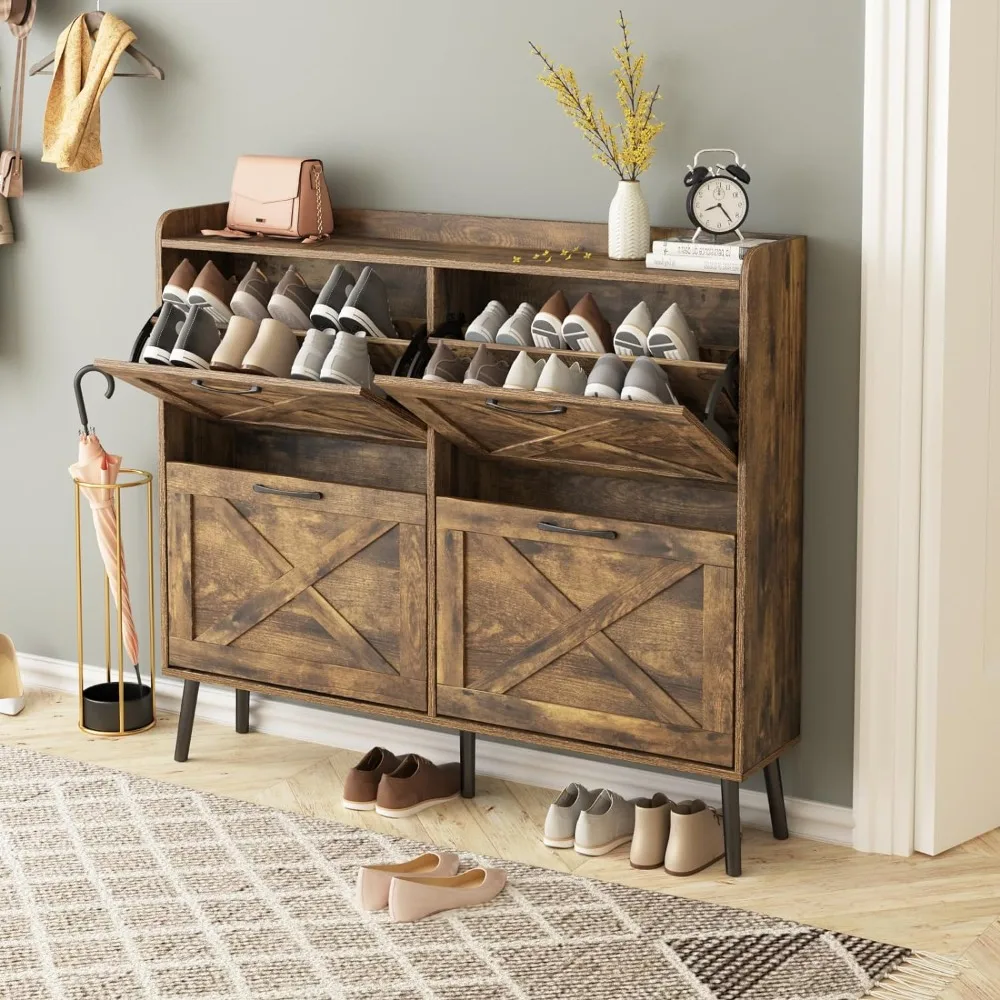 

Maupvit Large Shoe Cabinet with 4 Flip Drawers, Freestanding Shoe Organizer with Metal Drawer Bracket for Entryway