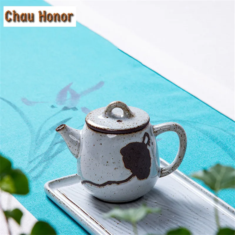 240ml Retro Guanware Ceramic Teapot Handmade Coarse Gracked Glaze Pottery Teakettle Kung Fu Tea Master Pot Filter Gift Packaging
