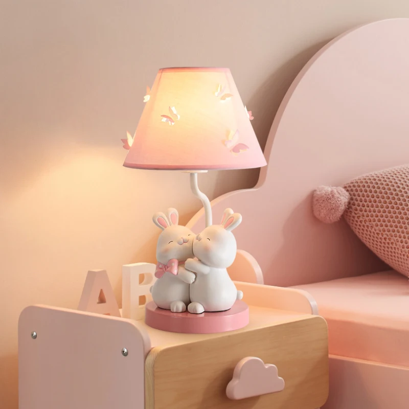 Children's Room Table Lamps Cute Pink Rabbit Light Modern Warm Romantic Princess Room Decor Girl Bedroom Bedside Table Lights 3