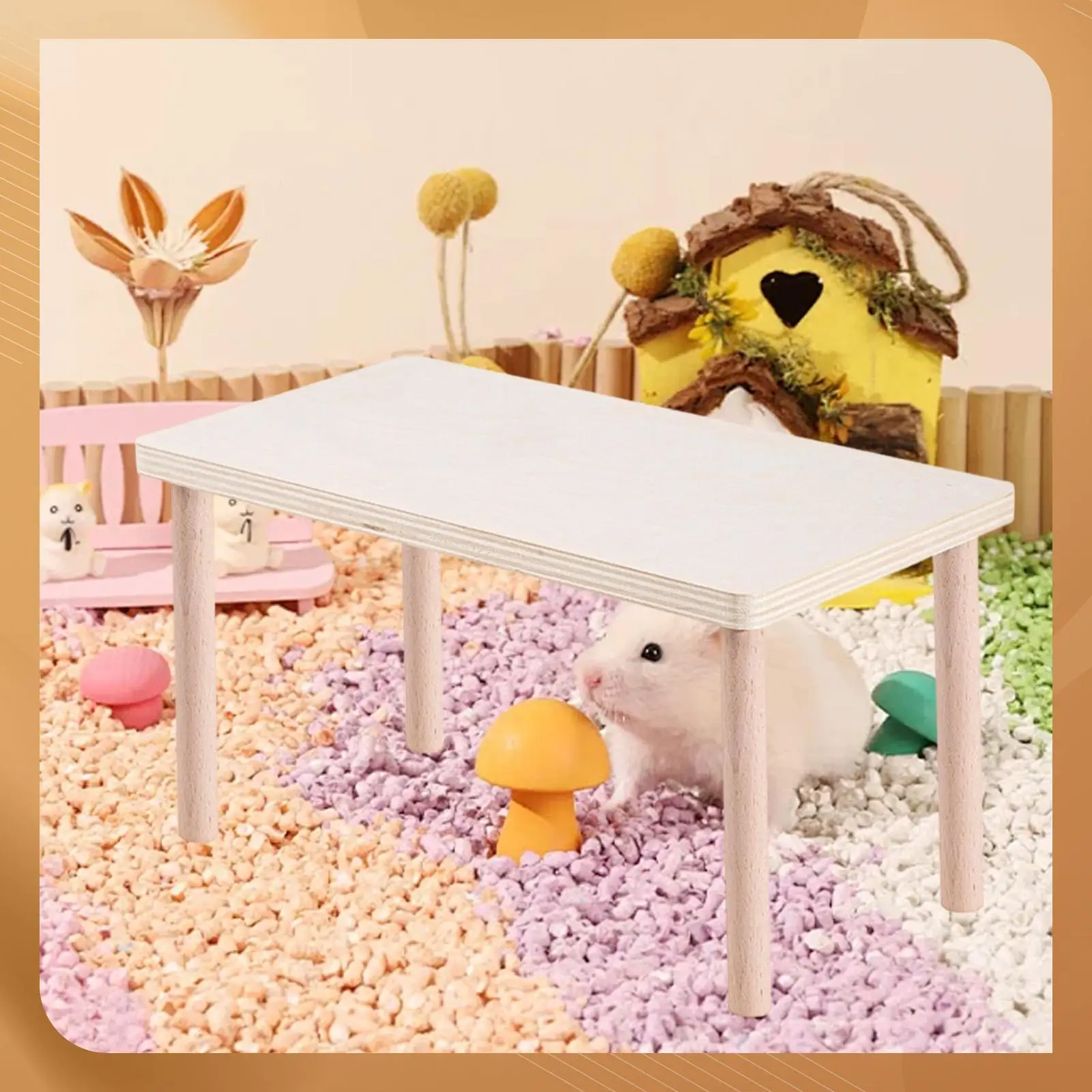 Hamster Play Platform, Cage Accessory, Stable Wooden Play Stand with Posts, for