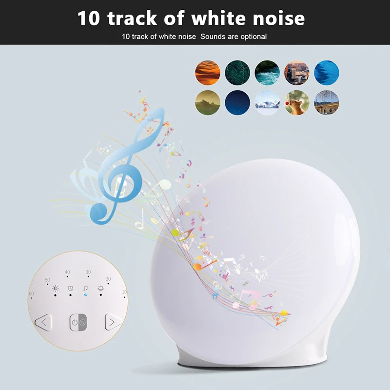 LED Sad Light Therapy Lamp Daylight Lamps with White Noise 10 Smooth Music For Depression 10000lux Portable Round Night Light