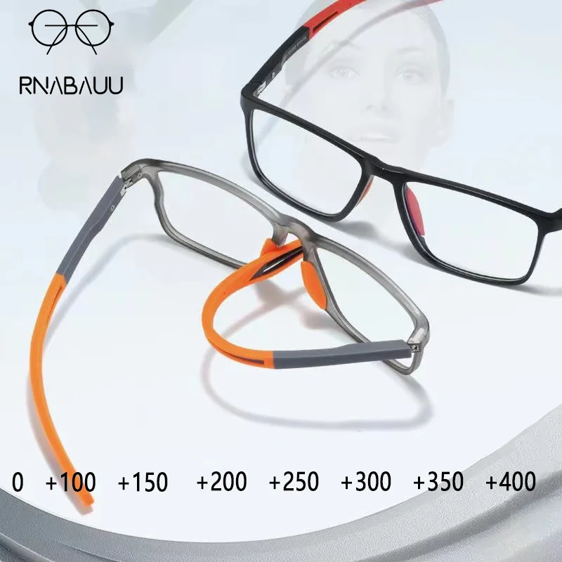 Unisex Silicone TR90 Sports Blue Light Blocking High Definition Square reading glasses Prescription Eyeglasses