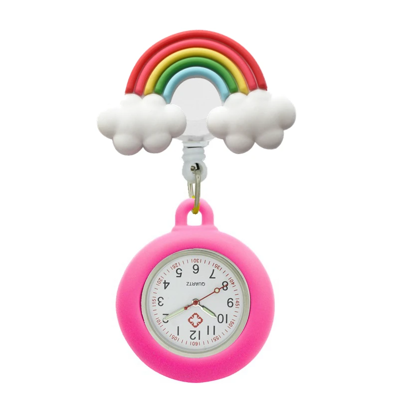 Pocket Watch Badge Reel Nurse Doctor Cartoon Smile Animals Retractable Gift For Hospital Medical Brooch Clip Clock
