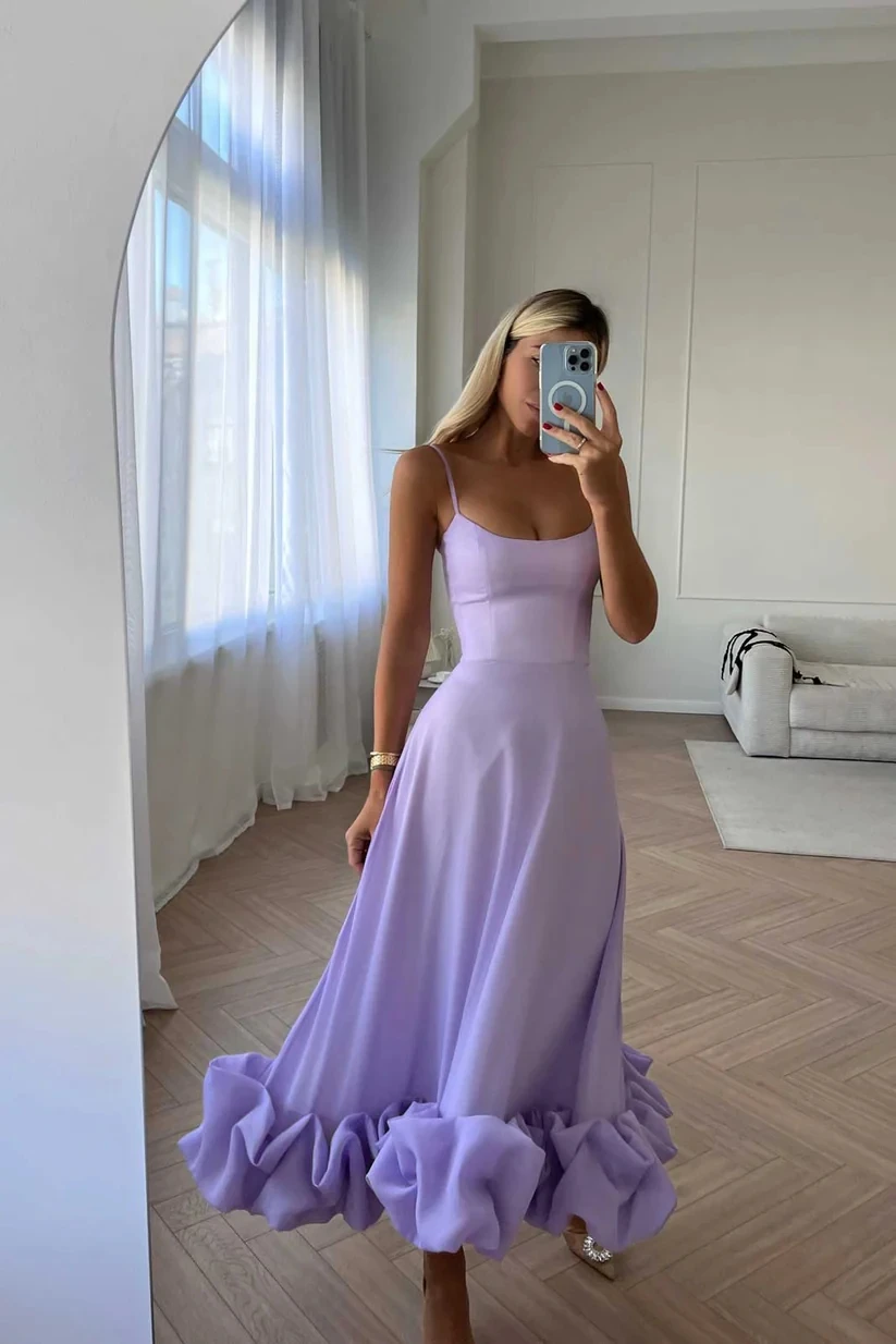 

Women's Sexy Purple Bodycon Dress, A-LINE Strap Midi Dresses, Prom Gowns, Formal Party Dress, One Line Neck, 2023 Trend