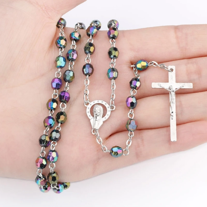 Catholic Rosary Necklace Pendant Long Chain Women Men Jewelry Charm Gift