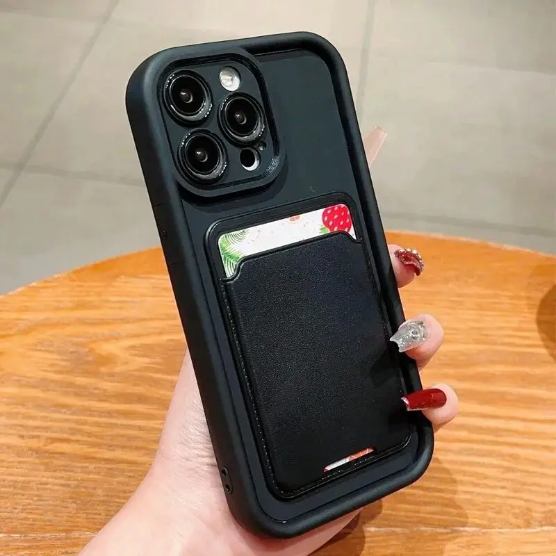 Card Insert Anti-Fall Silicone Phone Case - Shockproof Candy Cover