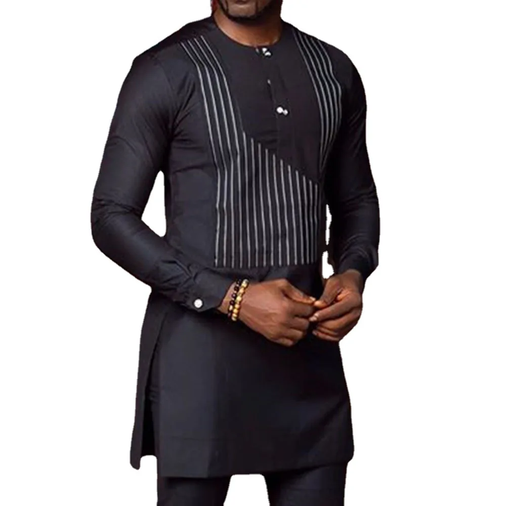 

African Clothes for Men Summer 2023 Fashion African Men Long Sleeve Polyester Two Pieces Sets Top and Long Pant African Suit