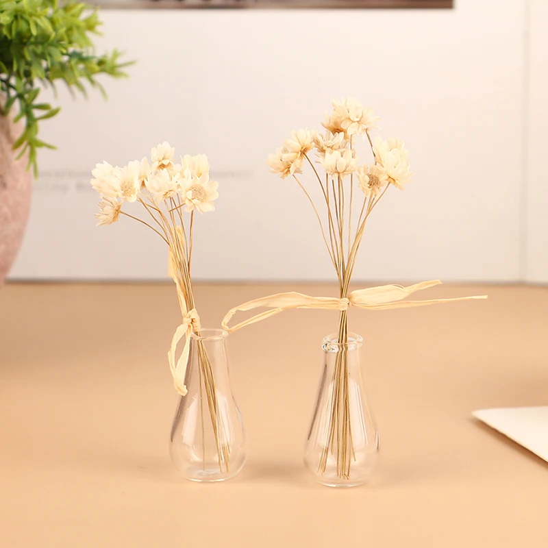 

1/12 Dollhouse Dried Flowers With Glass Vases Miniature Flower Model Dollhouse Home Ornaments Decoration Accessories