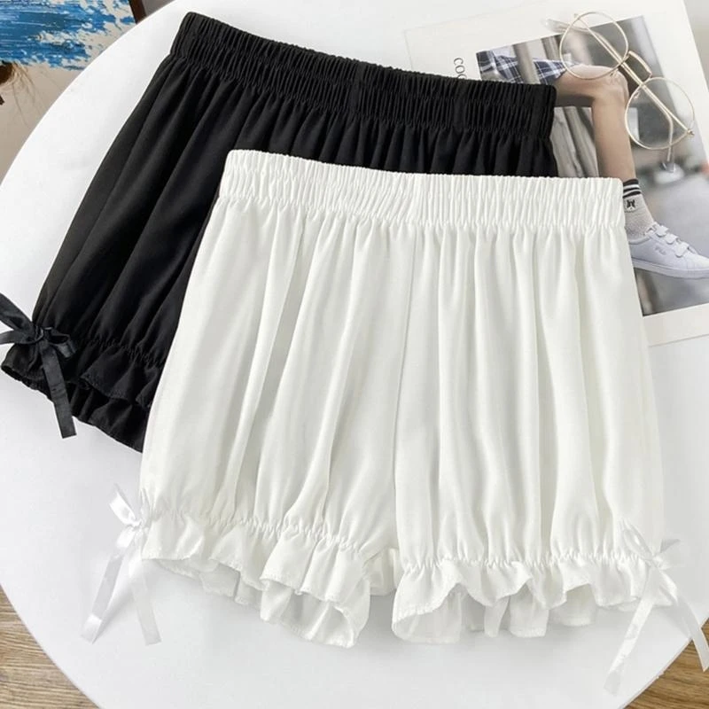 H7EF Women's Pumpkin Pants Shorts Maid-Inspired Bloomers with Frilly for Daily & Cosplay Wear