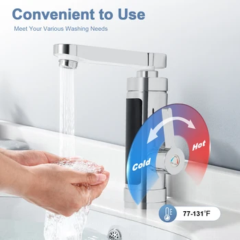 Rubinetto elettrico istantaneo per acqua calda da 3000 W Rubinetto in acciaio inossidabile a LED con display digitale Rubinetto per riscaldamento freddo da cucina per bagno 1