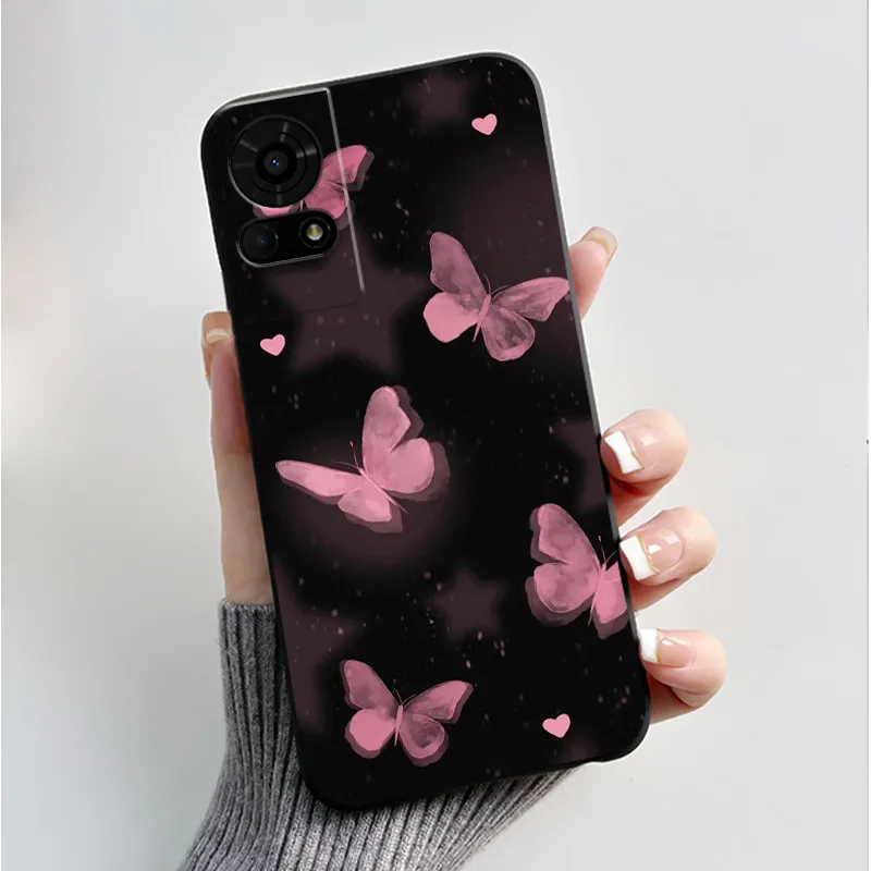 Luxury Butterfly Flowers Black Shockproof Soft Silicone Bumper Phone Case