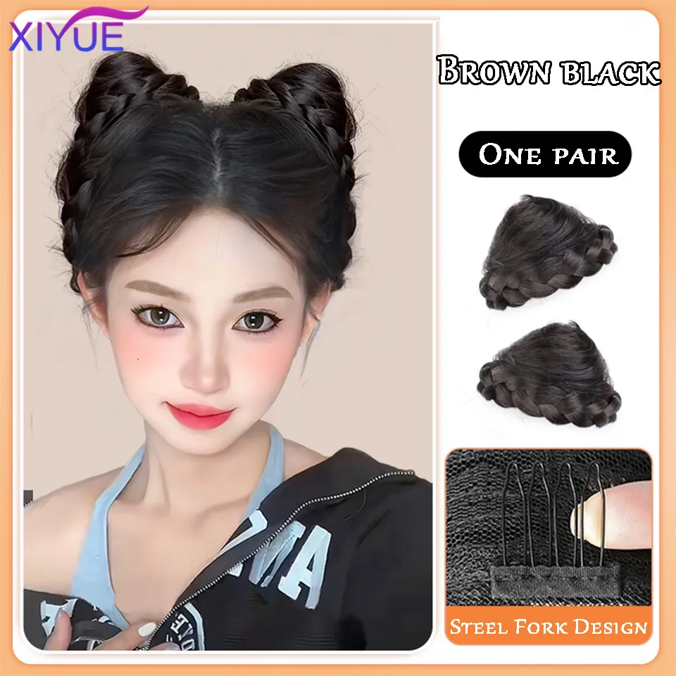XIYUE   Cat Ear False Hair Ball Head Wig Female Synthetic Hair Increase Volume Fluffy Cow Horn Wrap Ball Head