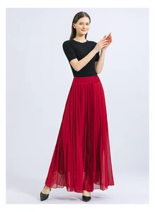 Image for Silk Georgette Red Woman Skirts Middle Waist Pleat 