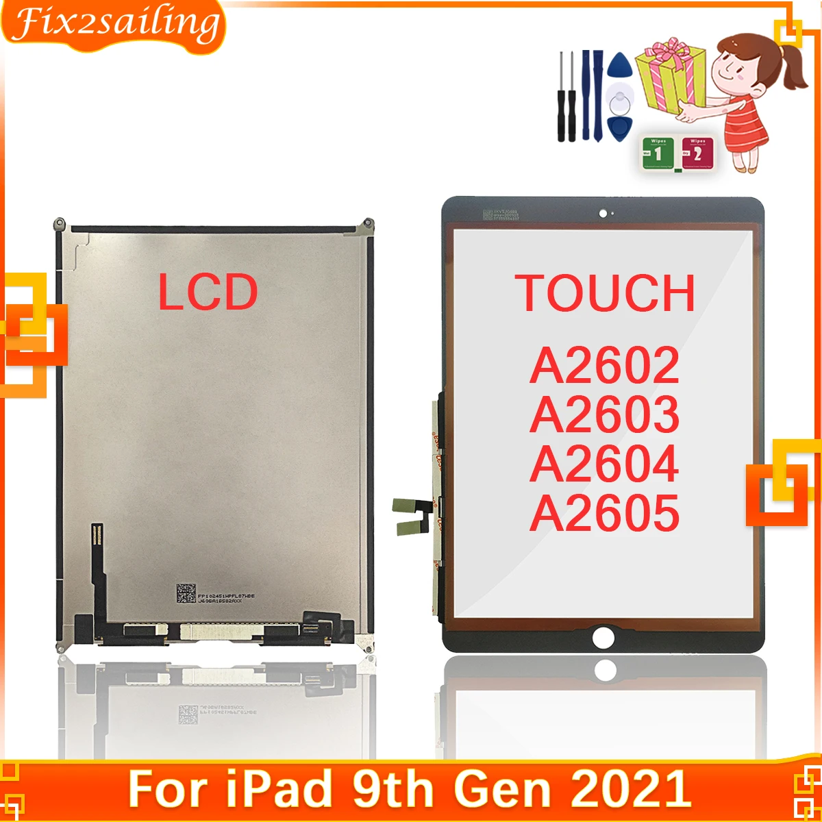 10.2'' LCD For iPad 9 10.2 2021 9th Gen A2602 A2603 A2604 A2605