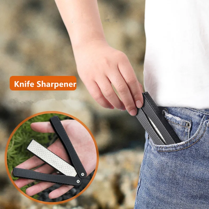 Portable Foldable Double Sided Folded Pocket Knife Sharpener Diamond Knife Sharpening Stone Kitchen Gadget Kitchen Accessories