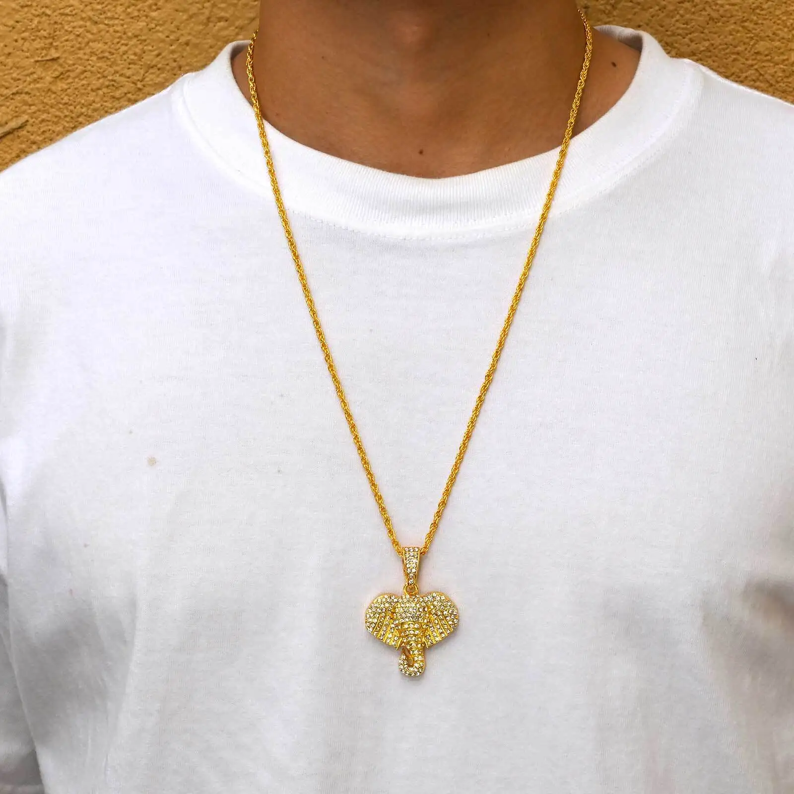 Vnox Hiphop Alloy Elephant Pendant Necklace for Men Women