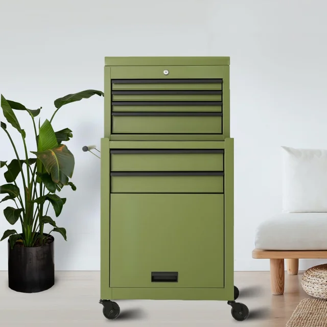 6 Drawer Rolling Toolbox:Large Capacity Two-in-One Removable Tool Cabinet,with Lockable Wheels and Safety System,Green 2