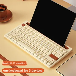 Ergonomic Bluetooth Wireless Keyboard with Integrated Stand, Portable 79 - Key Travel Keyboard - Portuguese layout (Milk Tea)