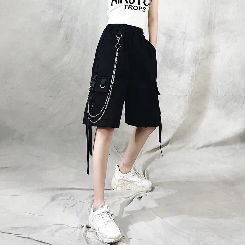 Egirl Y2k Shorts, Summer Camping Cargo Pants with Chain