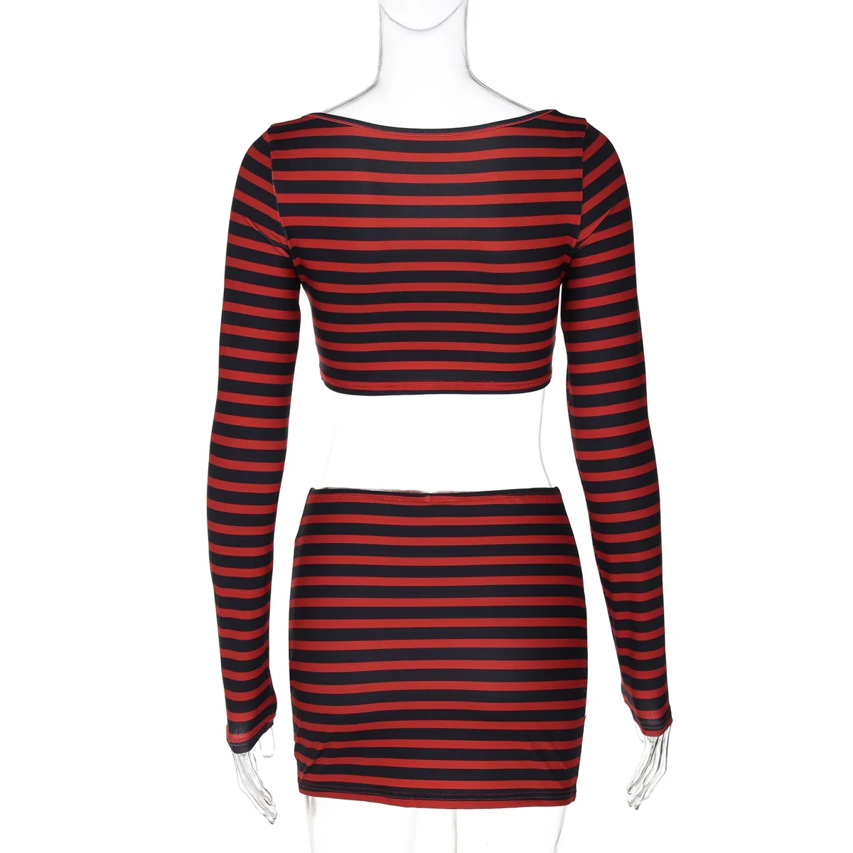Autumn Striped 2 Piece-Set Skirt Women's Floral V-Neck Fashion Cropped Top And Sexy Skirt Outfits Tracksuit Female Sets