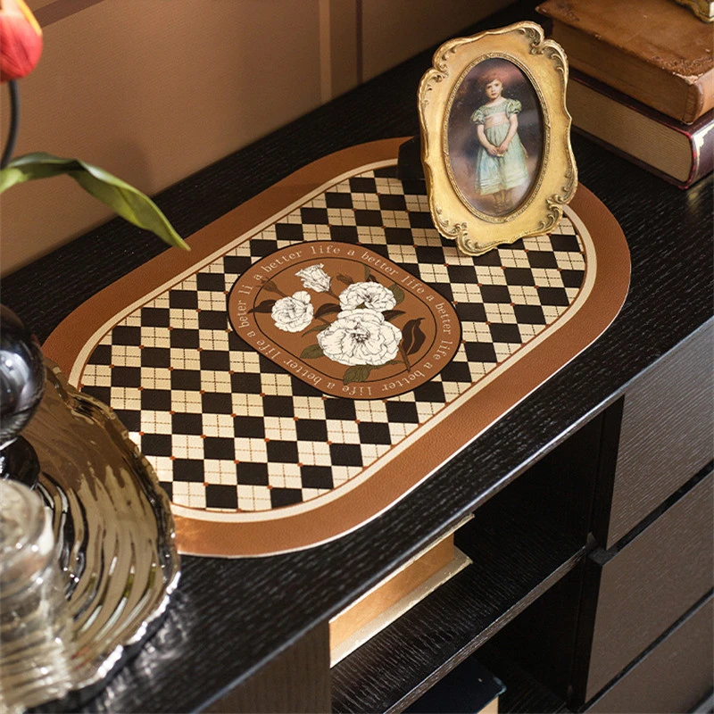 Faux Leather Heat Resistant Placemats For Dining Table Set Brown 【SALE