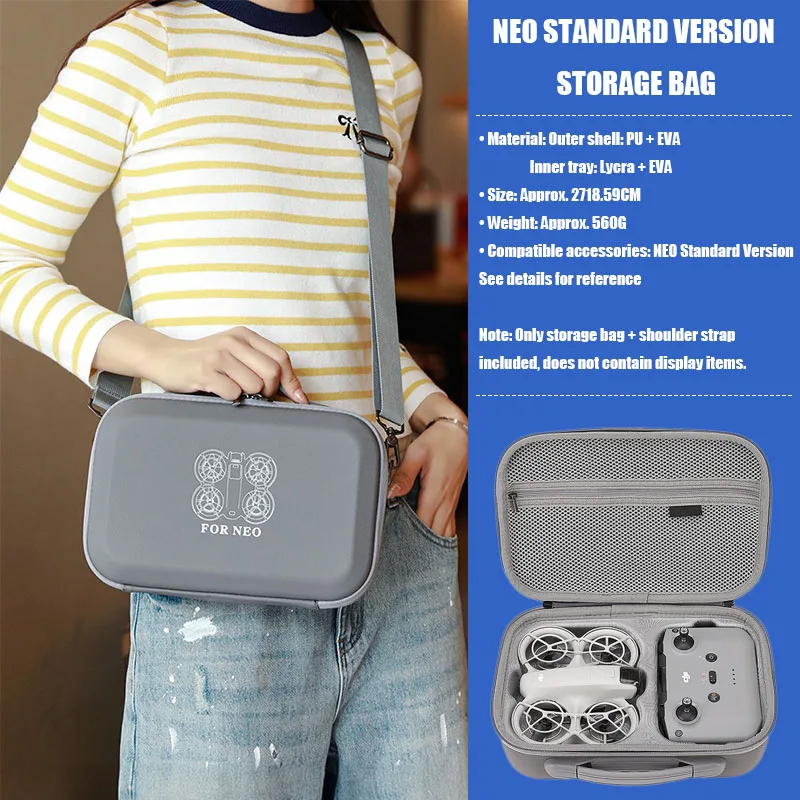 BKANO DJI Neo Fly More 콤보 드론 액세서리 보관 가방 PU 휴대용 핸드백 박스 여행용 숄더백