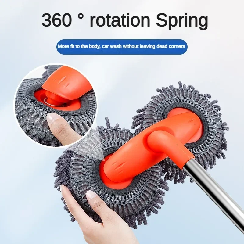 Double Brush Head Rotating Car Wash Mop Three-Section Telescopic Mop Roof Window Cleaning Maintenance Auto Supplies Accessories 5