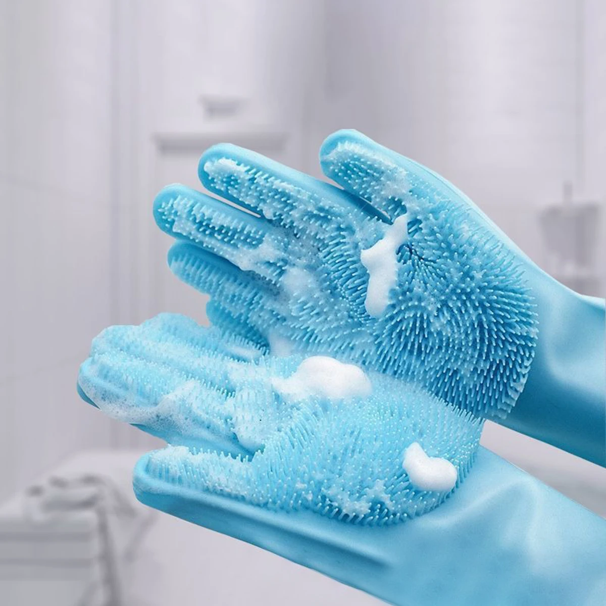 Pet Bathing Massage Glove Silicone with Raised Particles Multi-Use for Cleaning & Massaging Pets