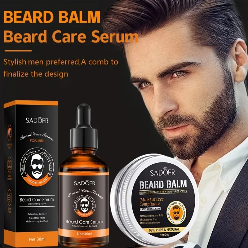 Men's Beard Growth Kit with Natural Balm & Oil for Expert Styling and Nourishment