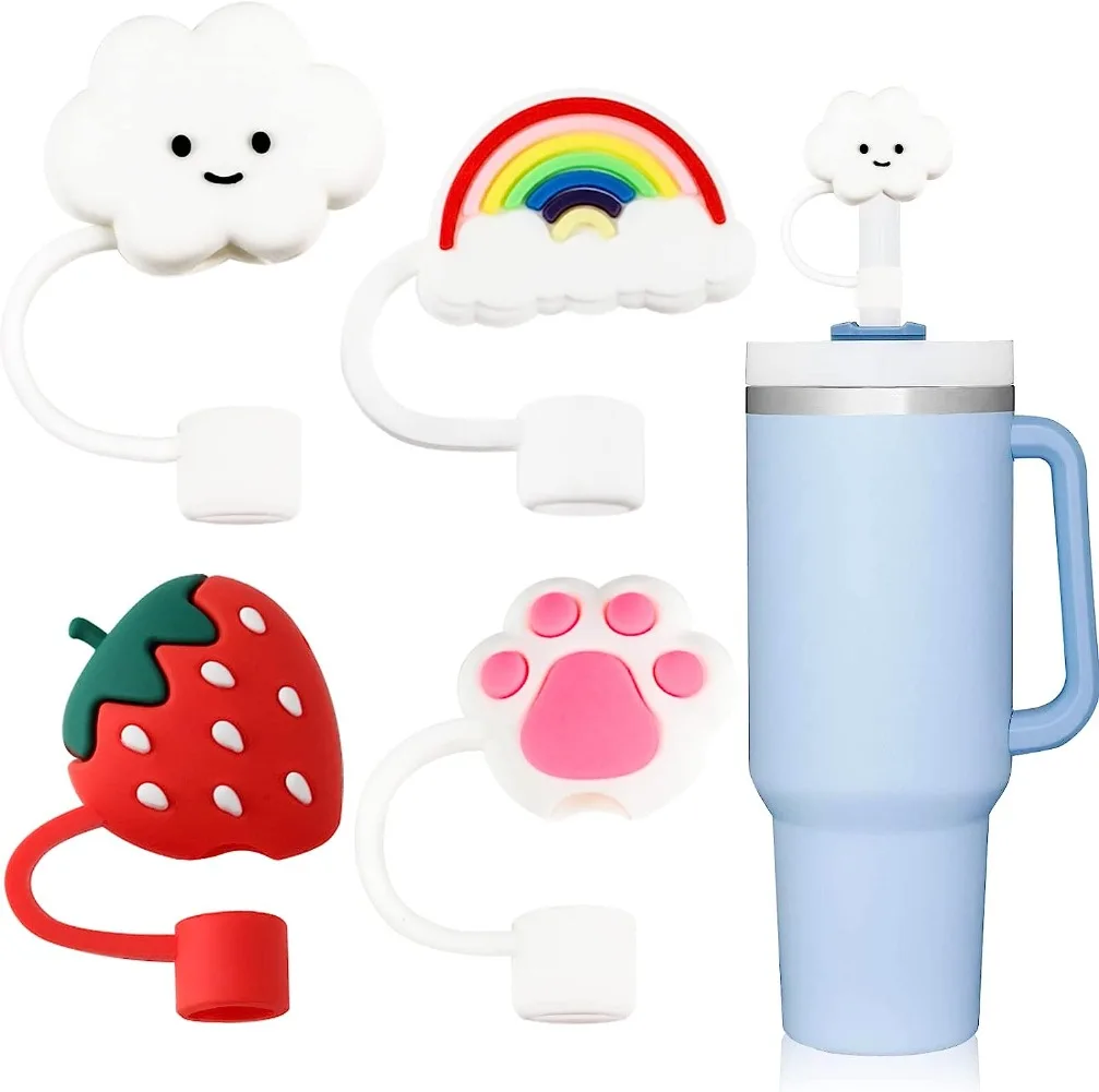 

4Pcs Mix Straw Tip Covers, Dust-Proof Straw Cap Toppers, Reusable Silicone Soft Protector Cover for 0.4 inch/10mm Straws