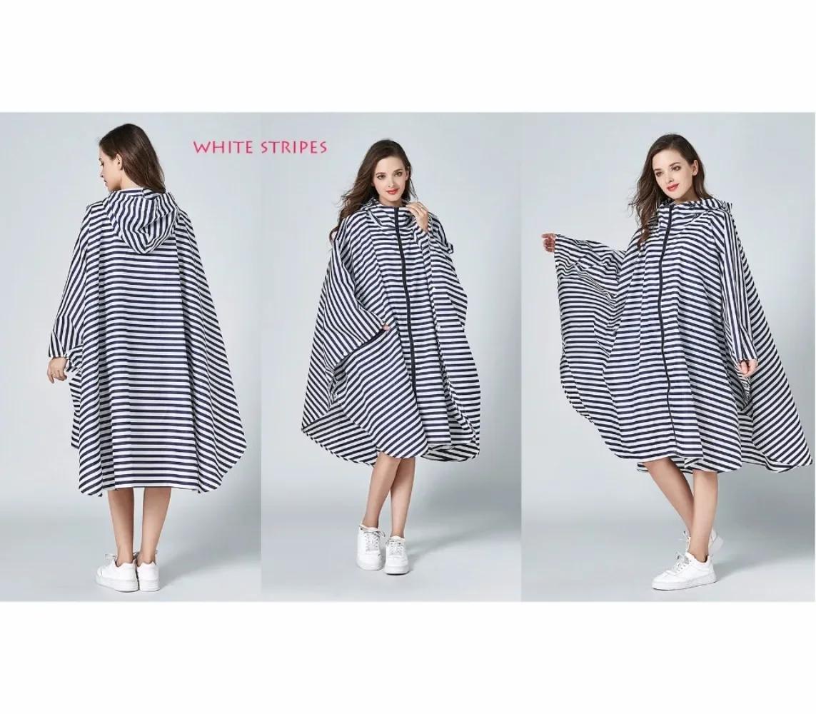 Raincoat Poncho Women's Stylish Waterproof Rain Poncho with Hood and Zipper