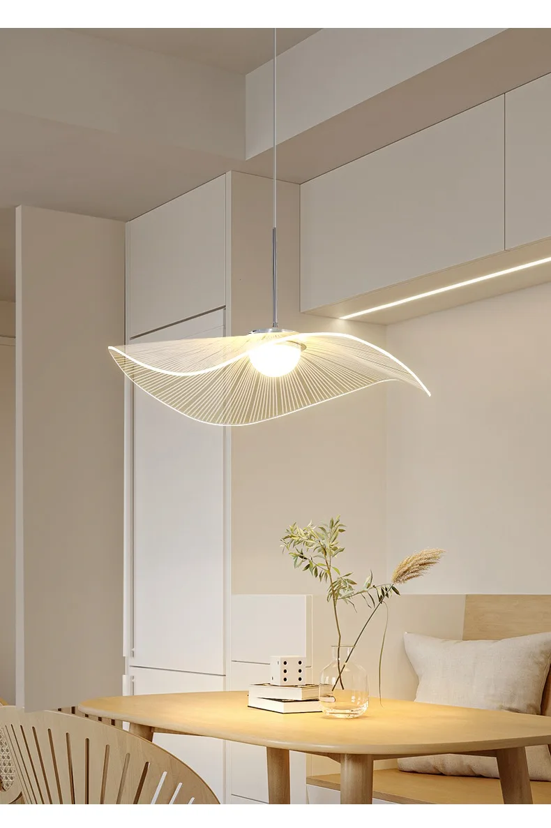 레스토랑 빨대 모자 샹들리에, 북유럽 크리에이티브 연꽃 잎 디자인 바 테이블 램프, LED 식탁 레스토랑 램프