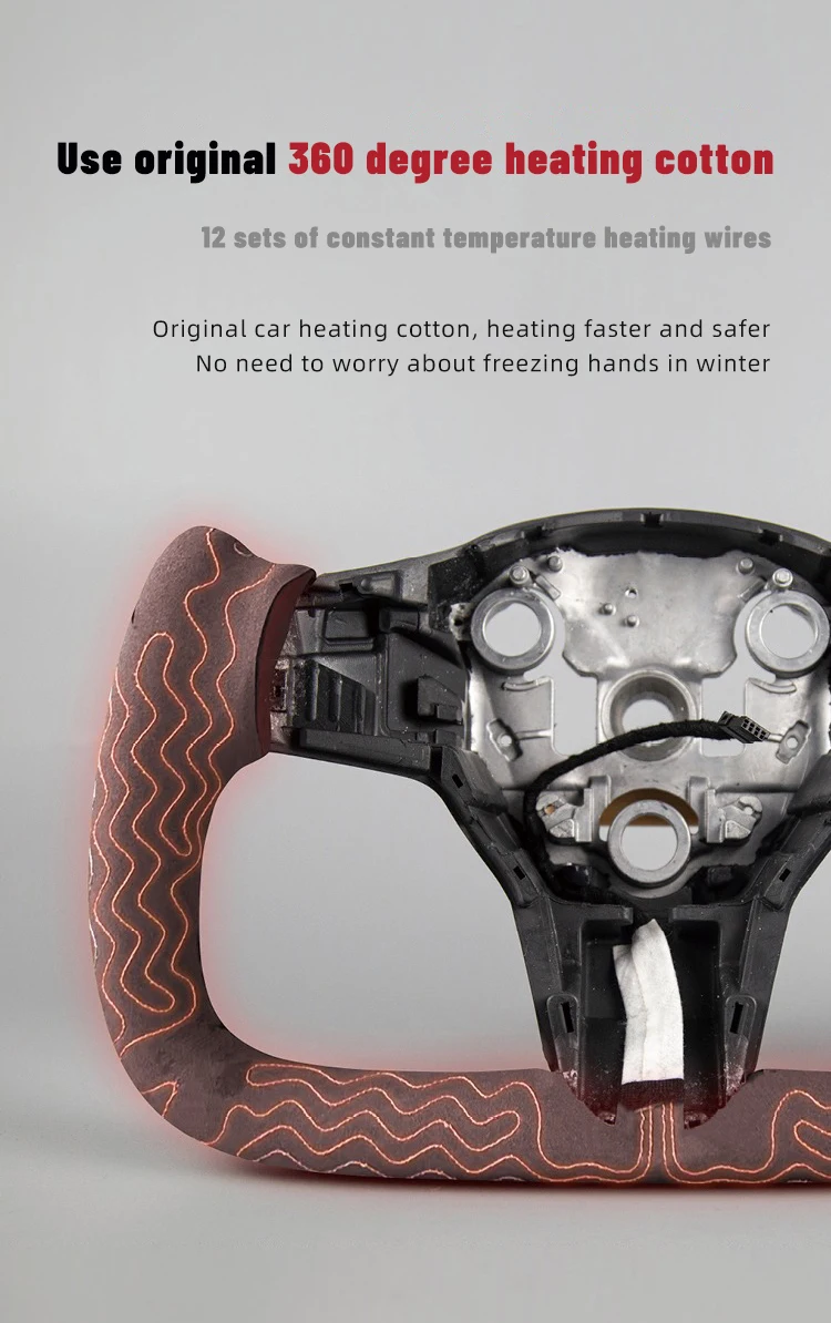 Für tesla model3 modely carbon faser joch griff lenkrad mit heizung nappa leder volante lenkrad autozubehör – Detail 5