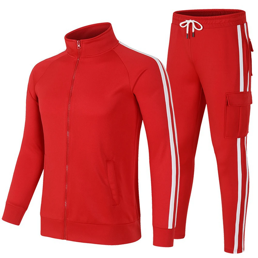 Mens Training Tracksuits Sets Gym Kits Sportswear Red Breathable Tops With Cargo Pants Fitness Jogging Sport Suits Running Sets 3