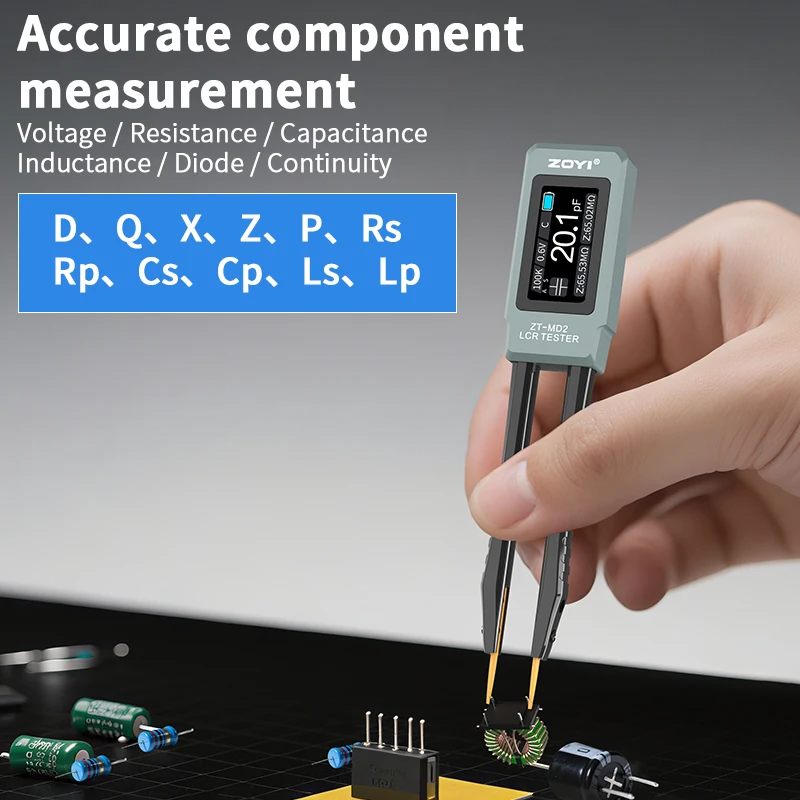 ZOYI ZTMD2 Smart Tweezer LCR Digital Bridge Tester One-key measurement for Resistance Capacitance Inductance Diodes Voltage