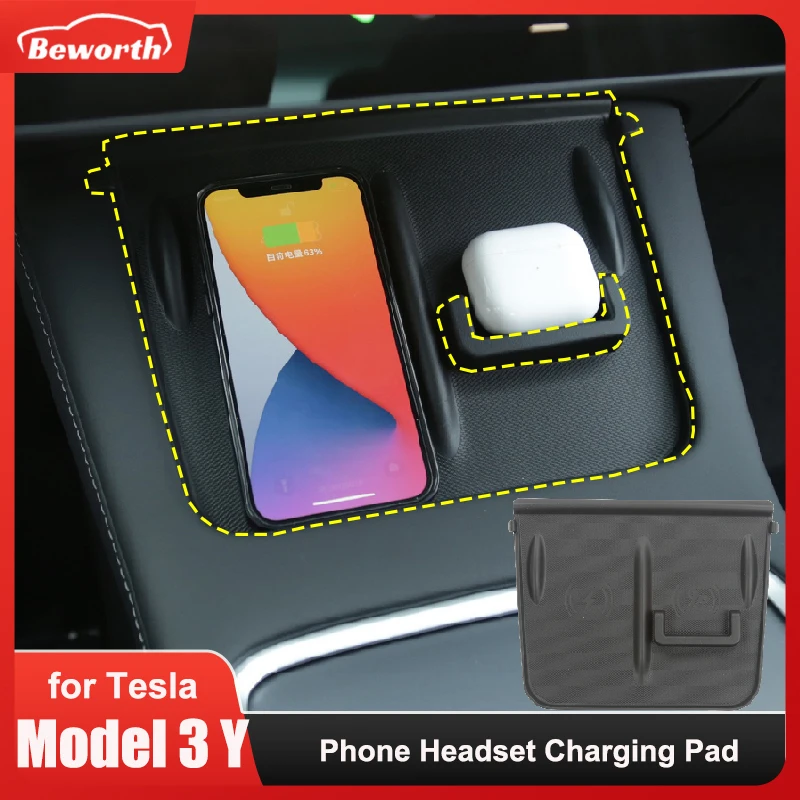 

Mobile Phone & Headset Wireless Charging Anti-skid Pad for Tesla Model 3 Y 2023 Car Center Console Non-slip Silicone Mat Auto