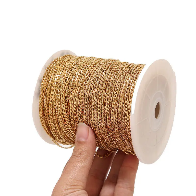 

2meters Stainless Steel Gold Chain 3mm Width Figaro Link Chain Flat Chain for DIY Necklace Bracelet Making