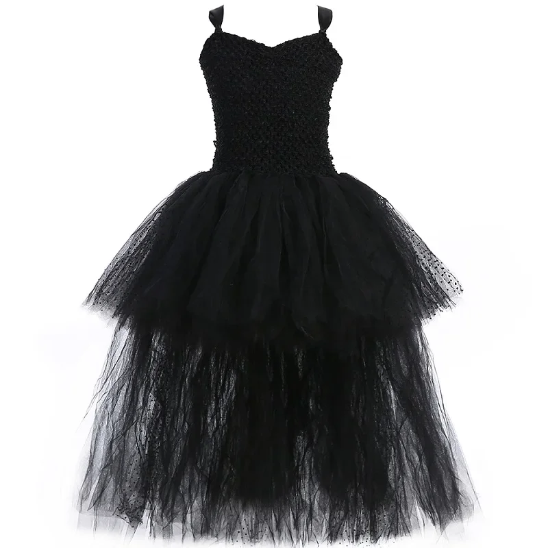 thumbnail image 1 of Vestido de tutú de ángel negro antes, corto y después, largo, de tul, para niña, cola para desfile de niños, vestidos de fiesta de noche, disfraz de Halloween para niña, 1 of 5