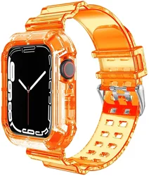 Transparent Protective Band and Case for Apple Watch - Clear Plastic Strap (Tr - Orange)