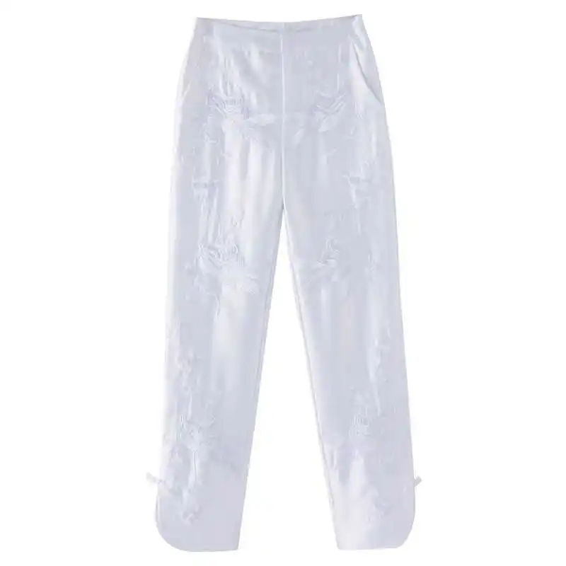 New Chinese Style Improved cheongsam Women Pants Retro Embroidery Slim Tang Suit Cropped pants HB675