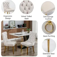 70-Inch Modern Imitation Marble Dining Table Set with 6 White Velvet Upholstered Elegant Chairs - Image 3